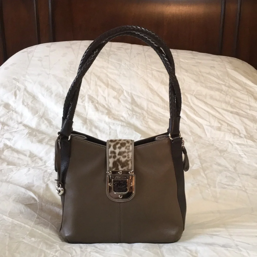 BRIGHTON | Leather Shoulder Bag With Leopard Print Calf Hair Detail